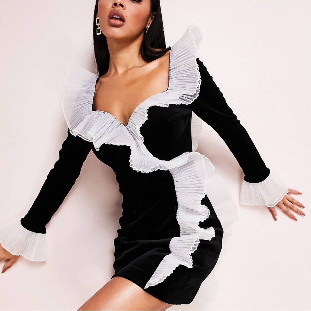 ASOS velvet mini tuxedo dress with ruffles